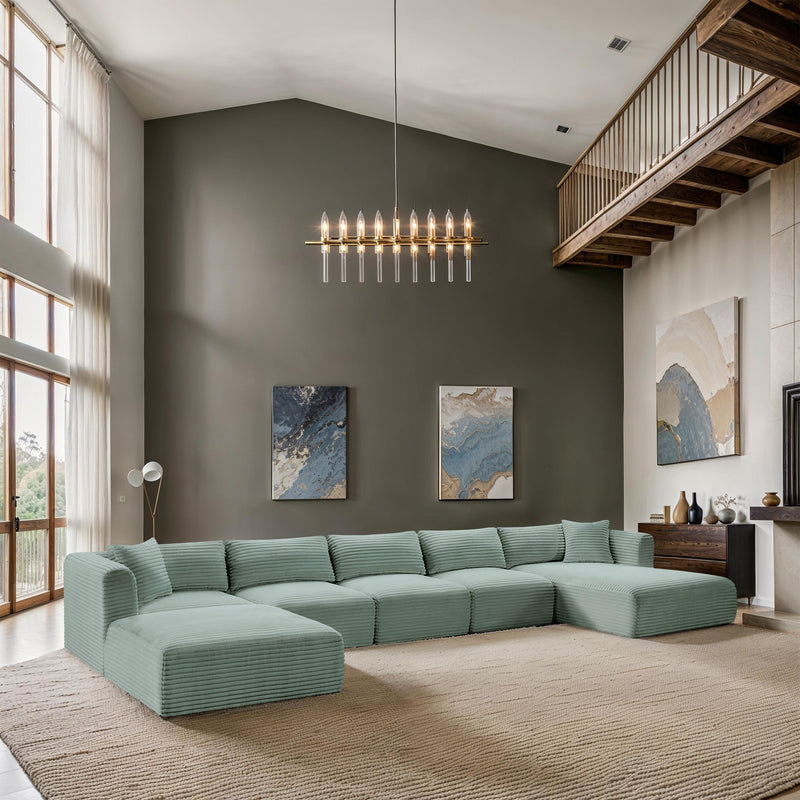Meridian Shaggy Mint Corduroy Performance Fabric Modular Sectional IMAGE 2