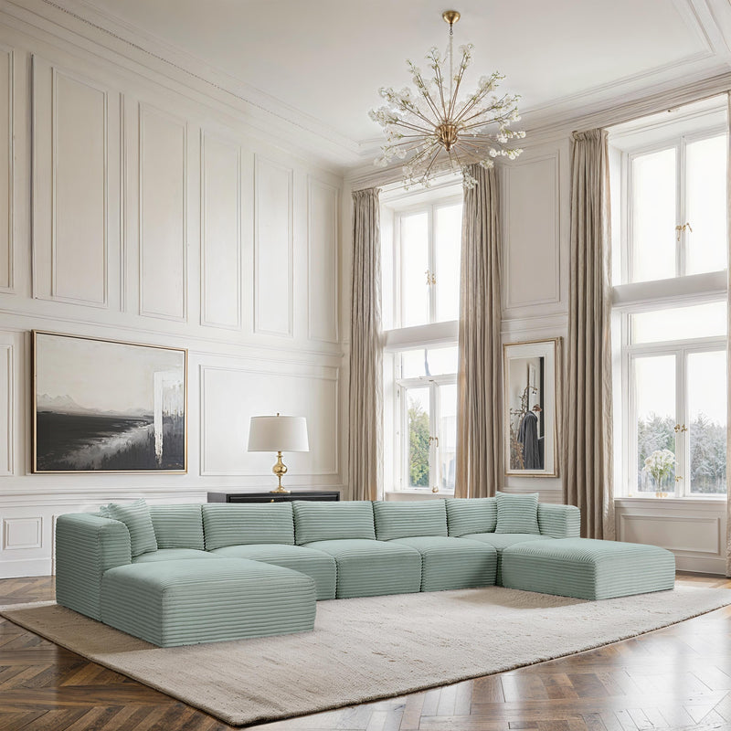Meridian Shaggy Mint Corduroy Performance Fabric Modular Sectional IMAGE 2
