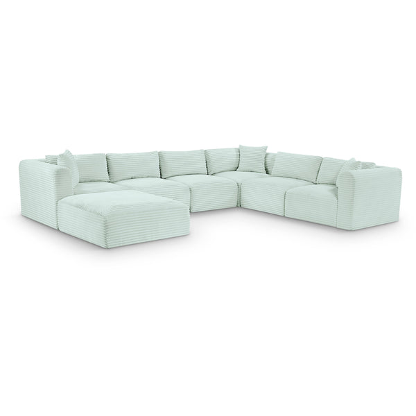 Meridian Shaggy Mint Corduroy Performance Fabric Modular Sectional IMAGE 1