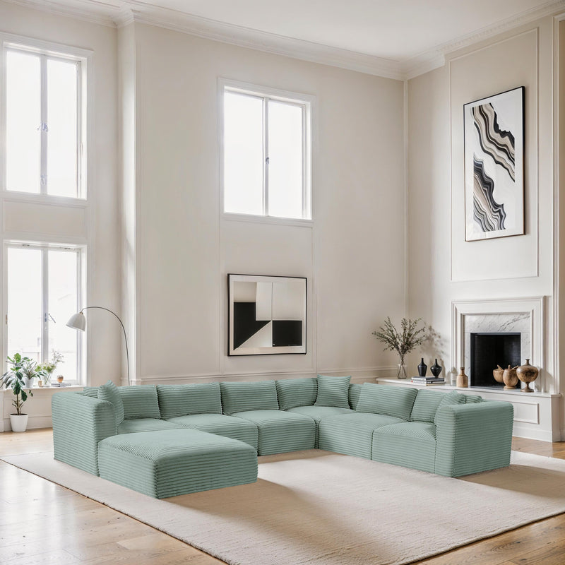 Meridian Shaggy Mint Corduroy Performance Fabric Modular Sectional IMAGE 2