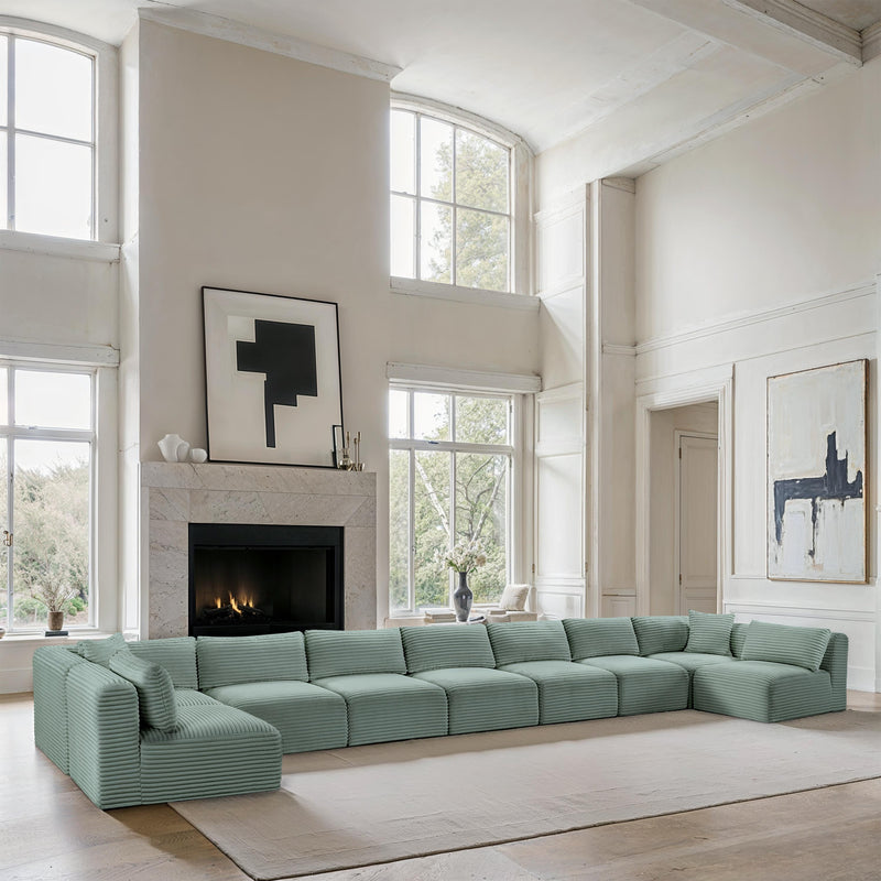 Meridian Shaggy Mint Corduroy Performance Fabric Modular Sectional IMAGE 2