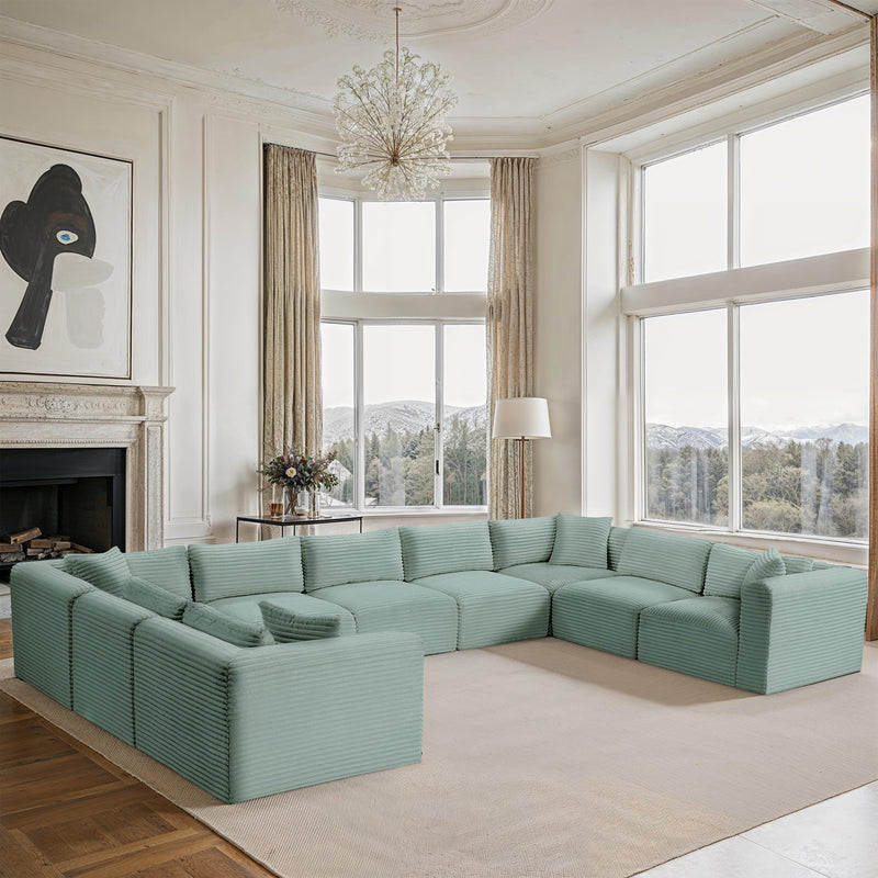 Meridian Shaggy Mint Corduroy Performance Fabric Modular Sectional IMAGE 2