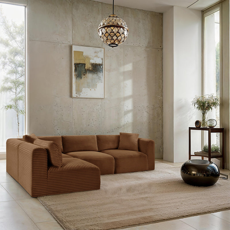 Meridian Shaggy Saddle Corduroy Performance Fabric Modular Sectional IMAGE 2