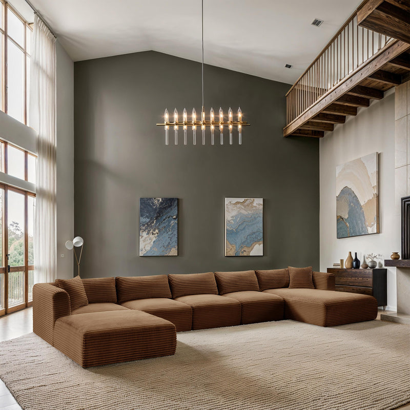 Meridian Shaggy Saddle Corduroy Performance Fabric Modular Sectional IMAGE 2