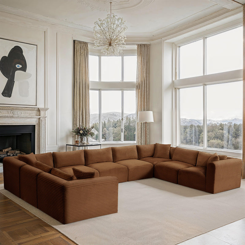Meridian Shaggy Saddle Corduroy Performance Fabric Modular Sectional IMAGE 2