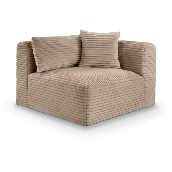 Meridian Shaggy Taupe Corduroy Performance Fabric Corner Chair IMAGE 1