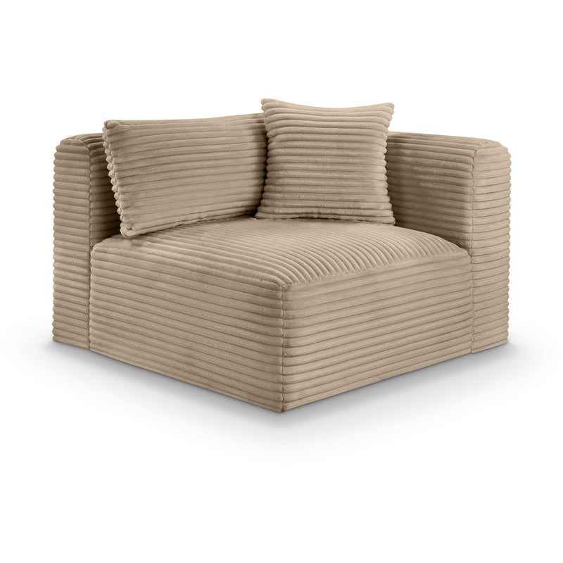 Meridian Shaggy Taupe Corduroy Performance Fabric Corner Chair IMAGE 1
