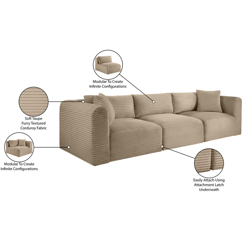 Meridian Shaggy Taupe Corduroy Performance Fabric Modular Sofa IMAGE 12