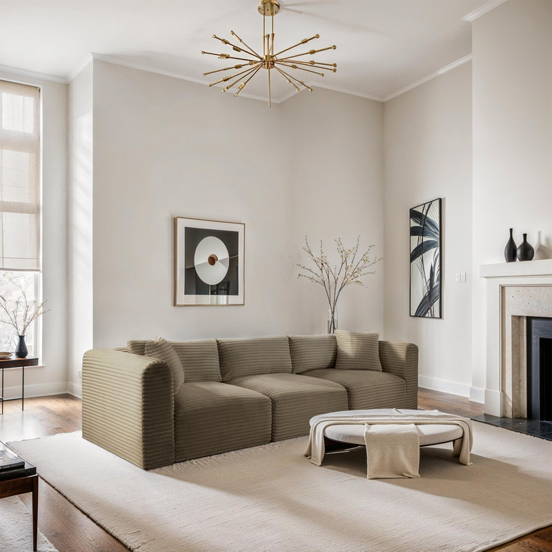 Meridian Shaggy Taupe Corduroy Performance Fabric Modular Sofa IMAGE 2