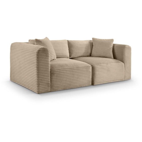 Meridian Shaggy Taupe Corduroy Performance Fabric Modular Sofa IMAGE 1