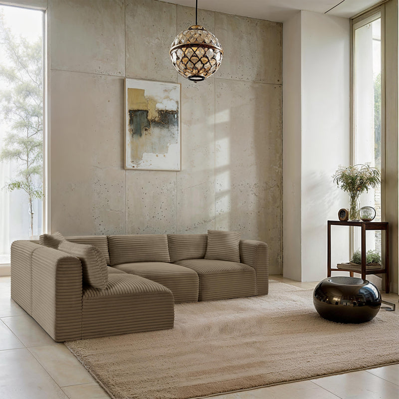 Meridian Shaggy Taupe Corduroy Performance Fabric Modular Sectional IMAGE 2