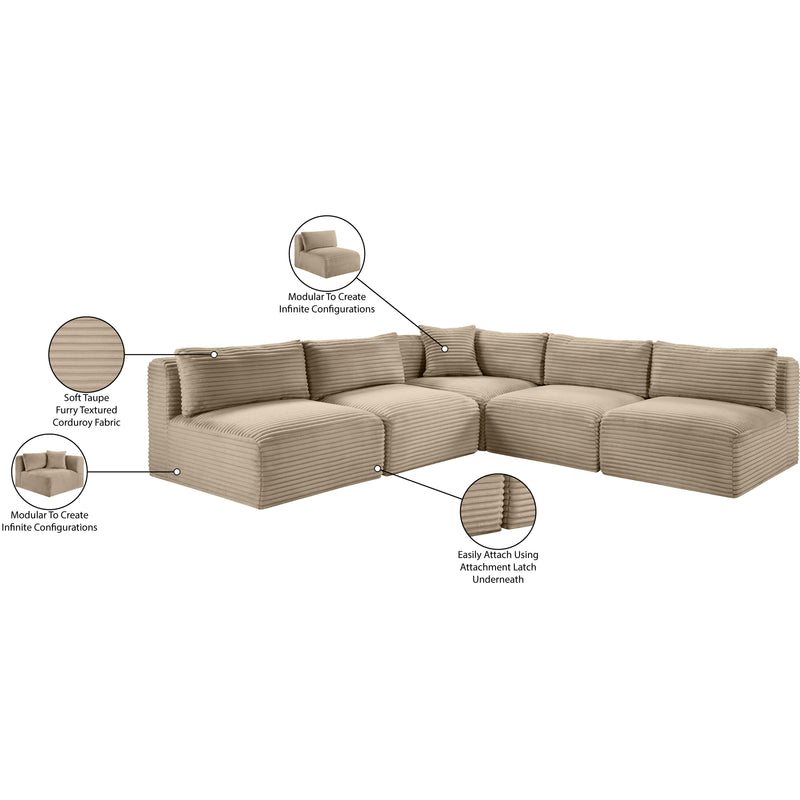 Meridian Shaggy Taupe Corduroy Performance Fabric Modular Sectional IMAGE 10