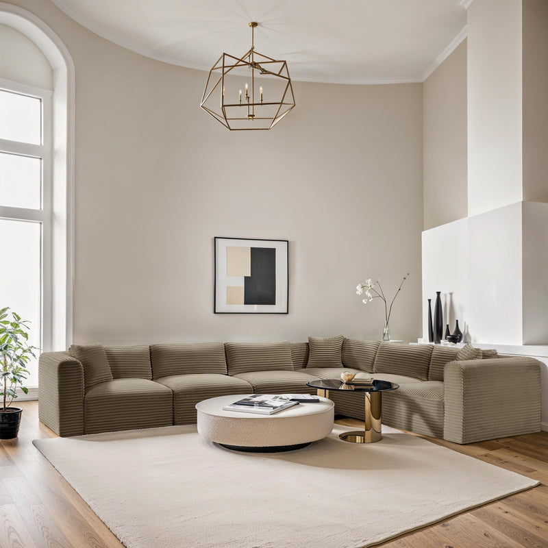 Meridian Shaggy Taupe Corduroy Performance Fabric Modular Sectional IMAGE 2