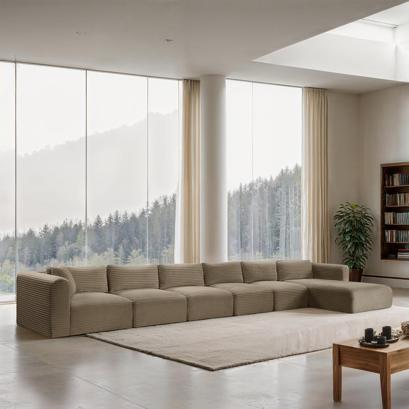 Meridian Shaggy Taupe Corduroy Performance Fabric Modular Sectional IMAGE 2