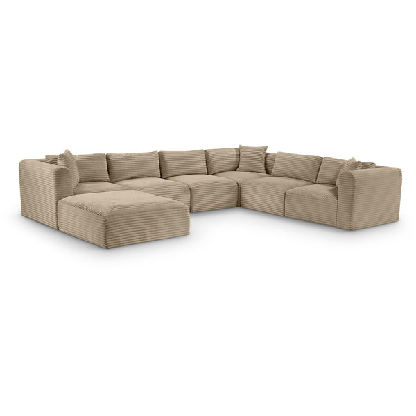 Meridian Shaggy Taupe Corduroy Performance Fabric Modular Sectional IMAGE 1