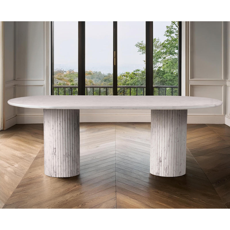 Meridian Messina White Marble Dining Table (3 Boxes) IMAGE 2