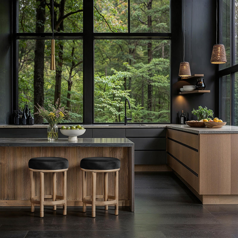 Meridian Monette Black Velvet Counter Stool IMAGE 2