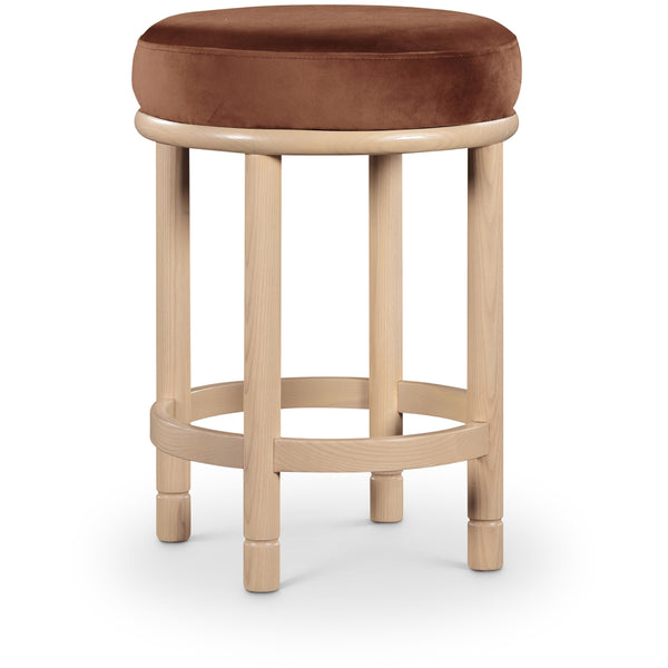 Meridian Monette Cognac Velvet Counter Stool IMAGE 1