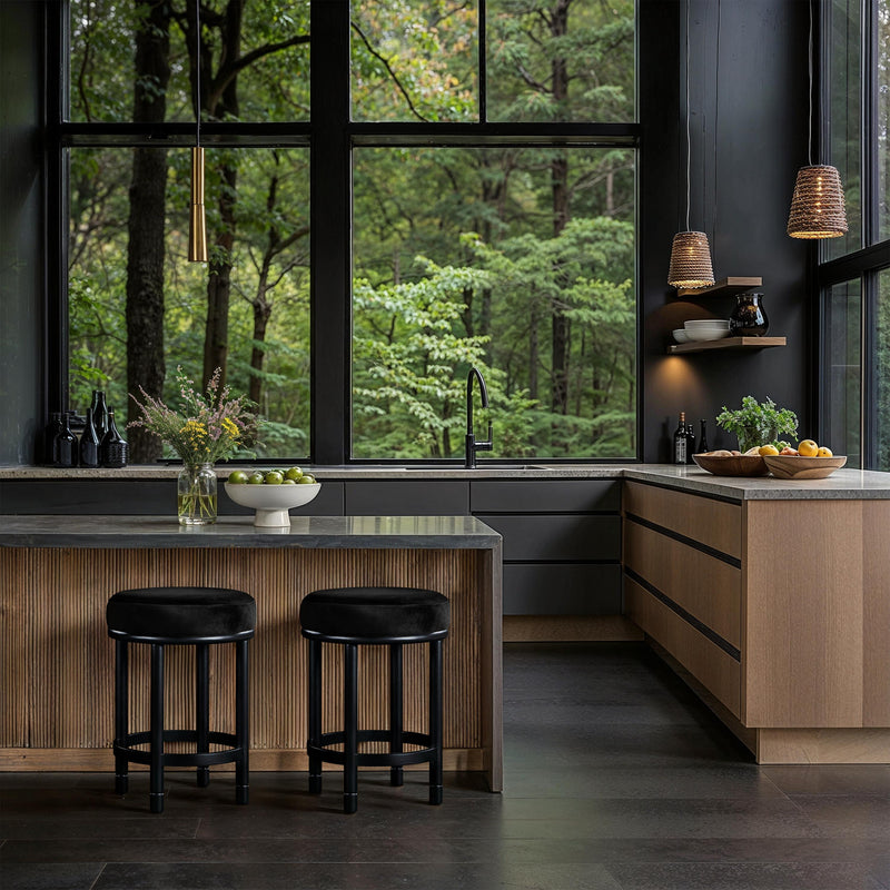 Meridian Monette Black Velvet Counter Stool IMAGE 2