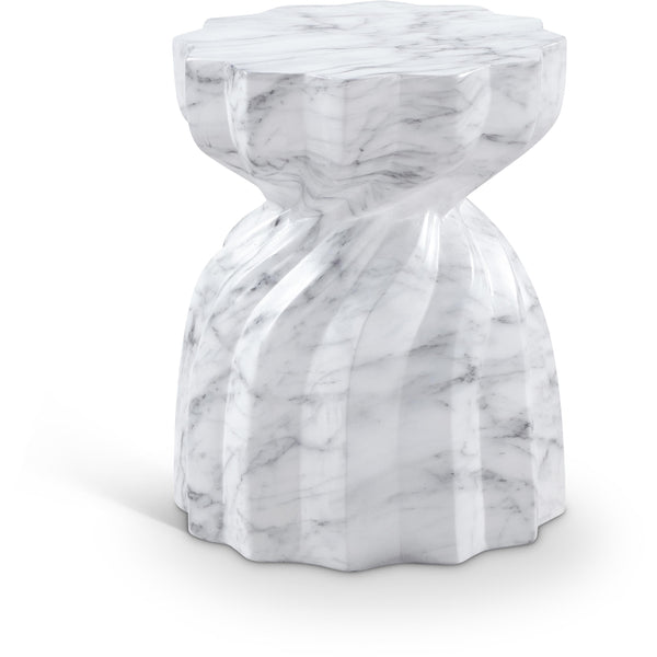 Meridian Caserta White Marble Finish Concrete End Table IMAGE 1