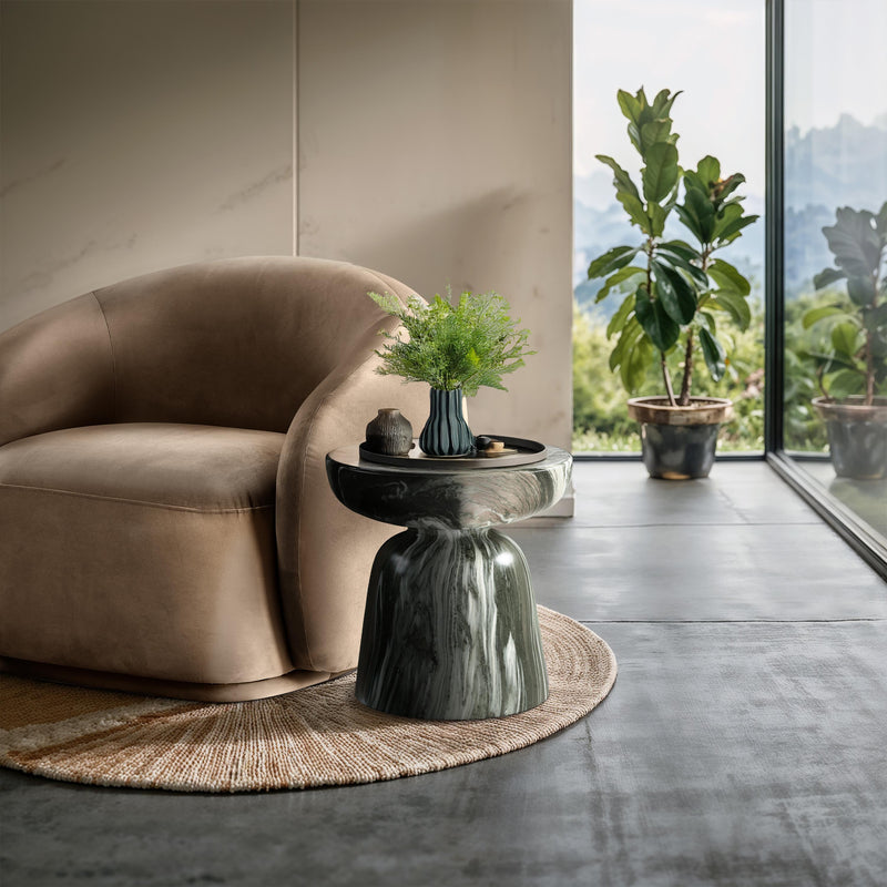 Meridian Avellino Green Marble Finish Concrete End Table IMAGE 3