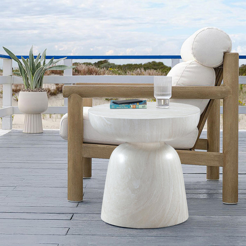 Meridian Avellino White Marble Finish Concrete End Table IMAGE 2