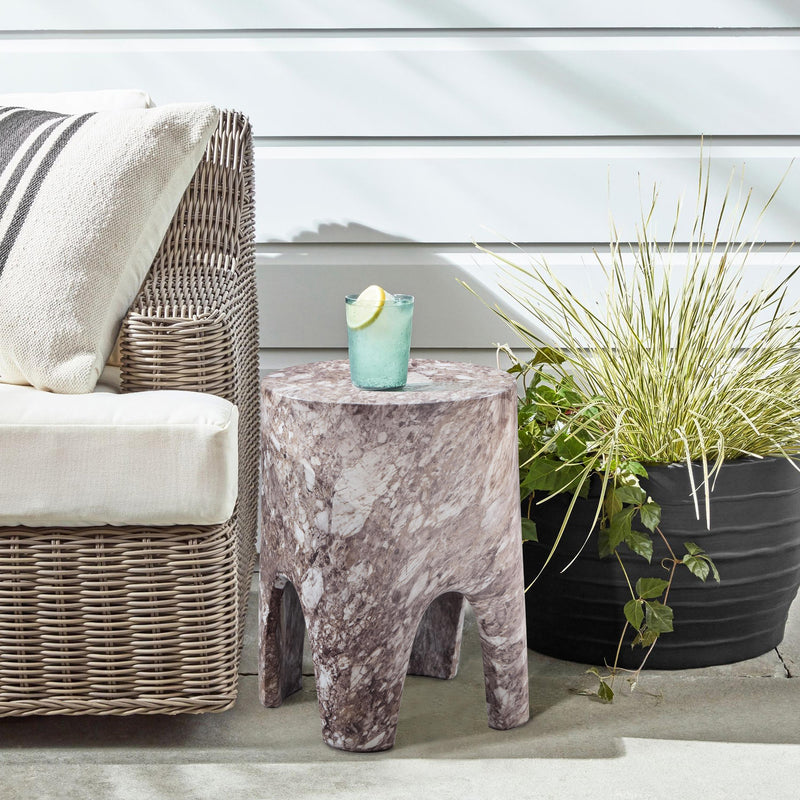 Meridian Foligno Brown Marble Finish Concrete End Table IMAGE 2