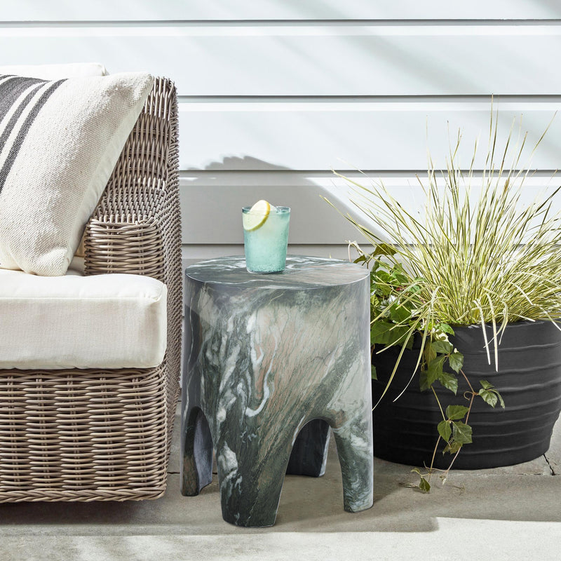 Meridian Foligno Green Marble Finish Concrete End Table IMAGE 2