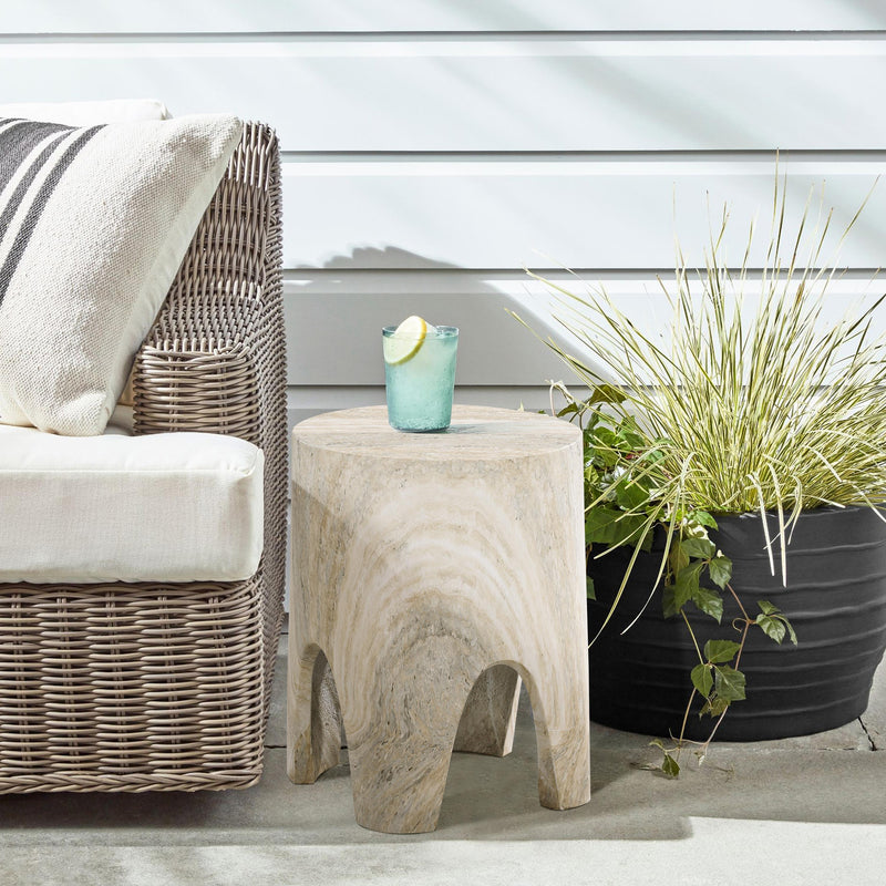 Meridian Foligno Travertine Travertine Finish Concrete End Table IMAGE 2