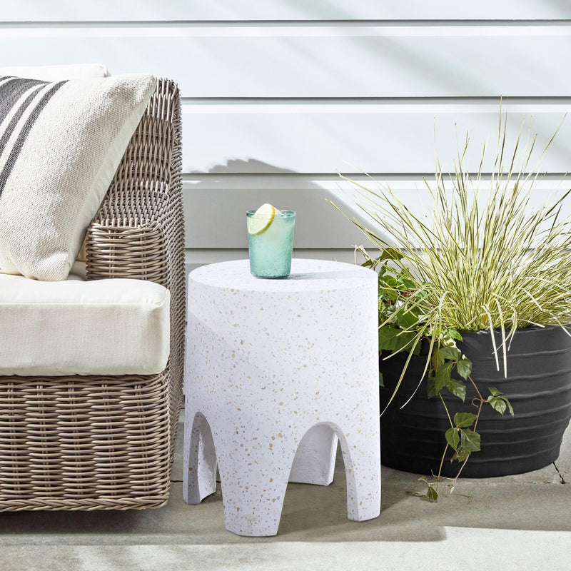 Meridian Foligno White Marble Finish Concrete End Table IMAGE 2