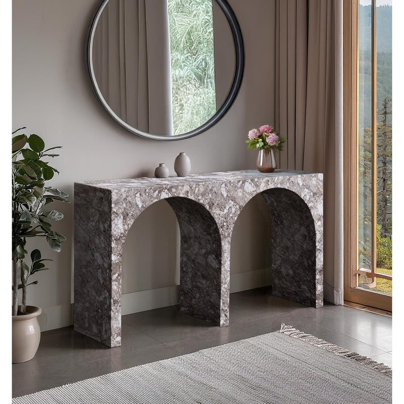 Meridian Faenza Brown Marble Finish Console Table IMAGE 2