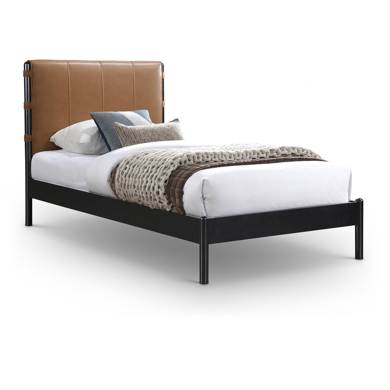 Meridian Abigail Cognac Vegan Leather Twin Bed (3 Boxes) IMAGE 1