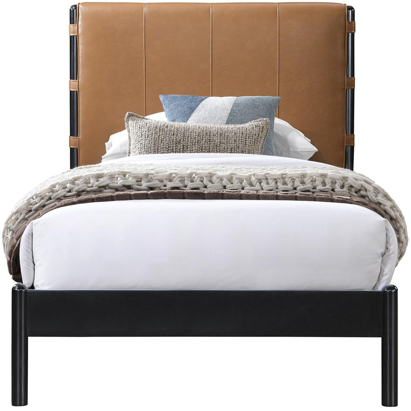 Meridian Abigail Cognac Vegan Leather Twin Bed (3 Boxes) IMAGE 3