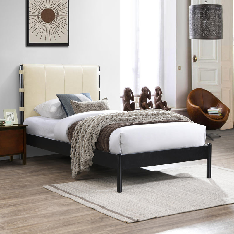 Meridian Abigail Cream Vegan Leather Twin Bed (3 Boxes) IMAGE 2