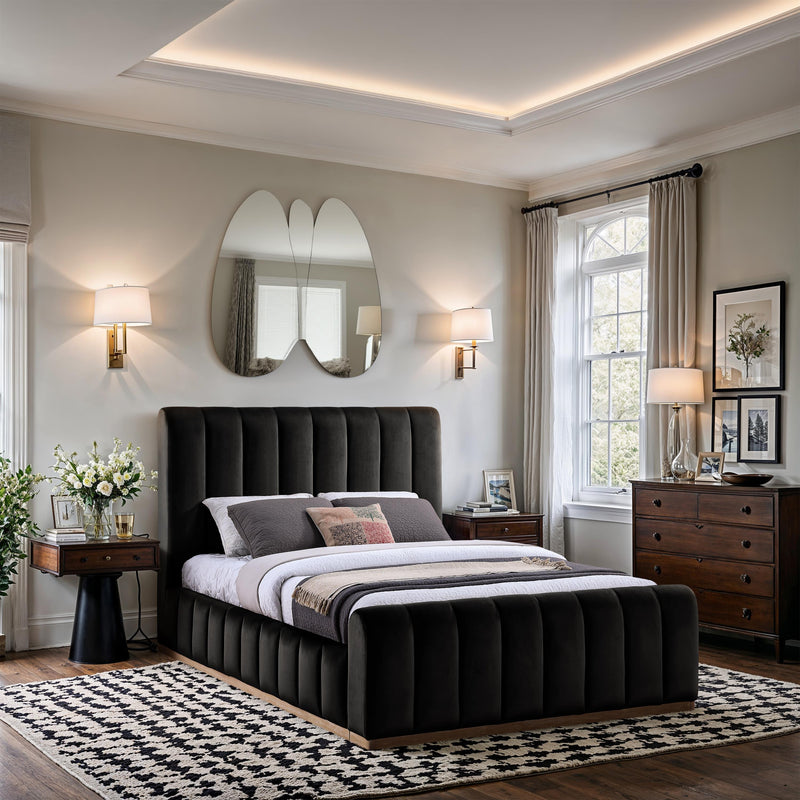 Meridian Amara Black Velvet Queen Bed IMAGE 2