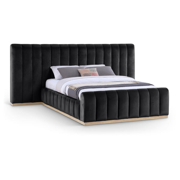 Meridian Amara Black Velvet Queen Bed IMAGE 1