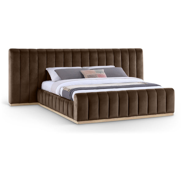 Meridian Amara Brown Velvet King Bed IMAGE 1