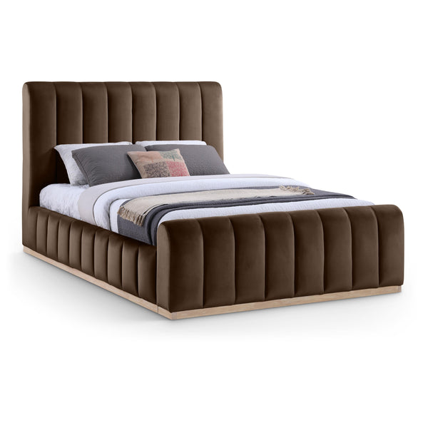 Meridian Amara Brown Velvet Queen Bed IMAGE 1