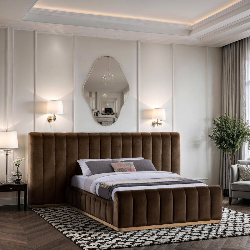 Meridian Amara Brown Velvet Queen Bed IMAGE 2