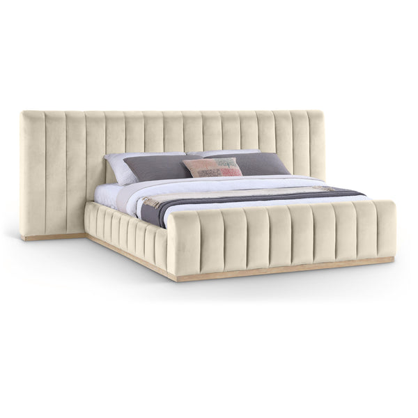 Meridian Amara Cream Velvet King Bed IMAGE 1
