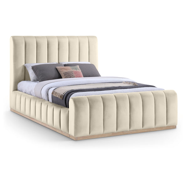 Meridian Amara Cream Velvet Queen Bed IMAGE 1