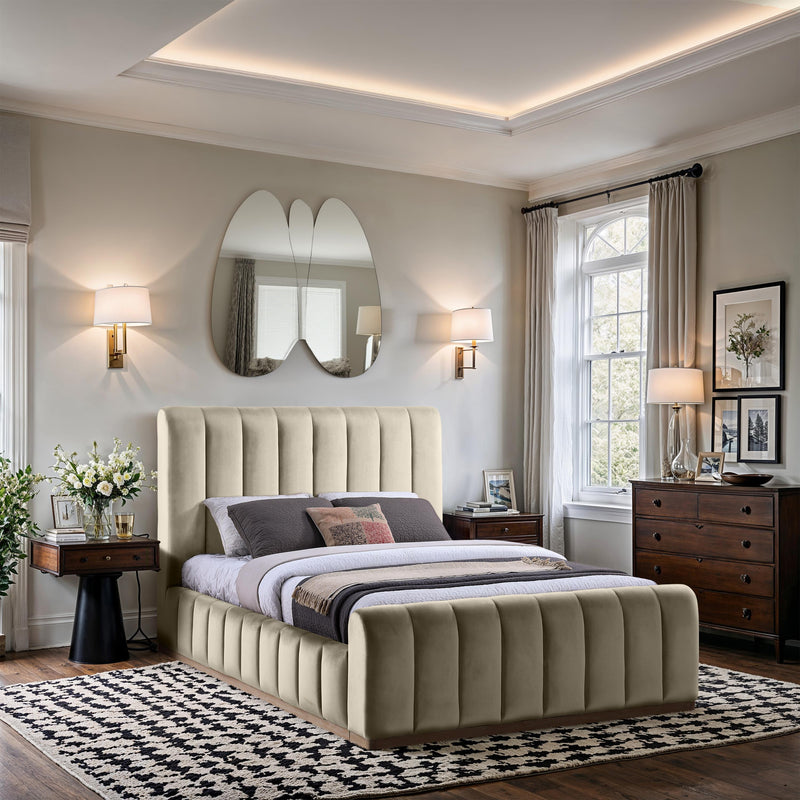 Meridian Amara Cream Velvet Queen Bed IMAGE 2