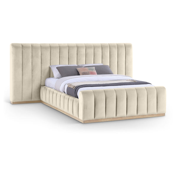 Meridian Amara Cream Velvet Queen Bed IMAGE 1