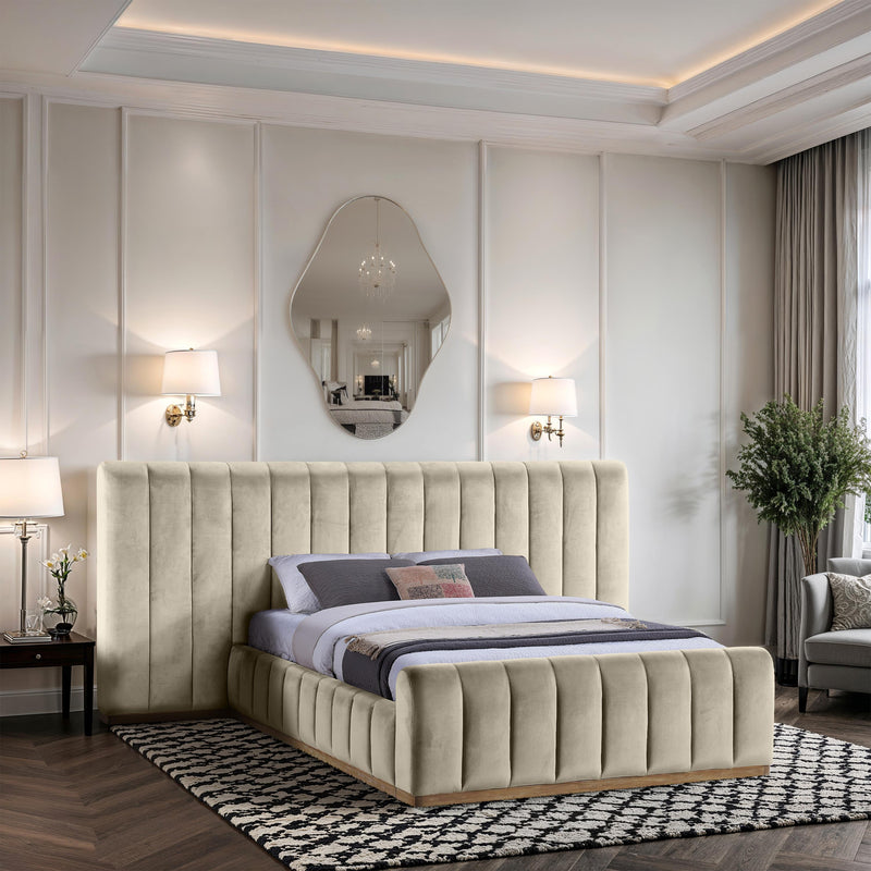 Meridian Amara Cream Velvet Queen Bed IMAGE 2