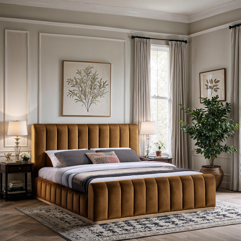 Meridian Amara Saddle Velvet King Bed IMAGE 2