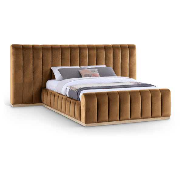 Meridian Amara Saddle Velvet Queen Bed IMAGE 1