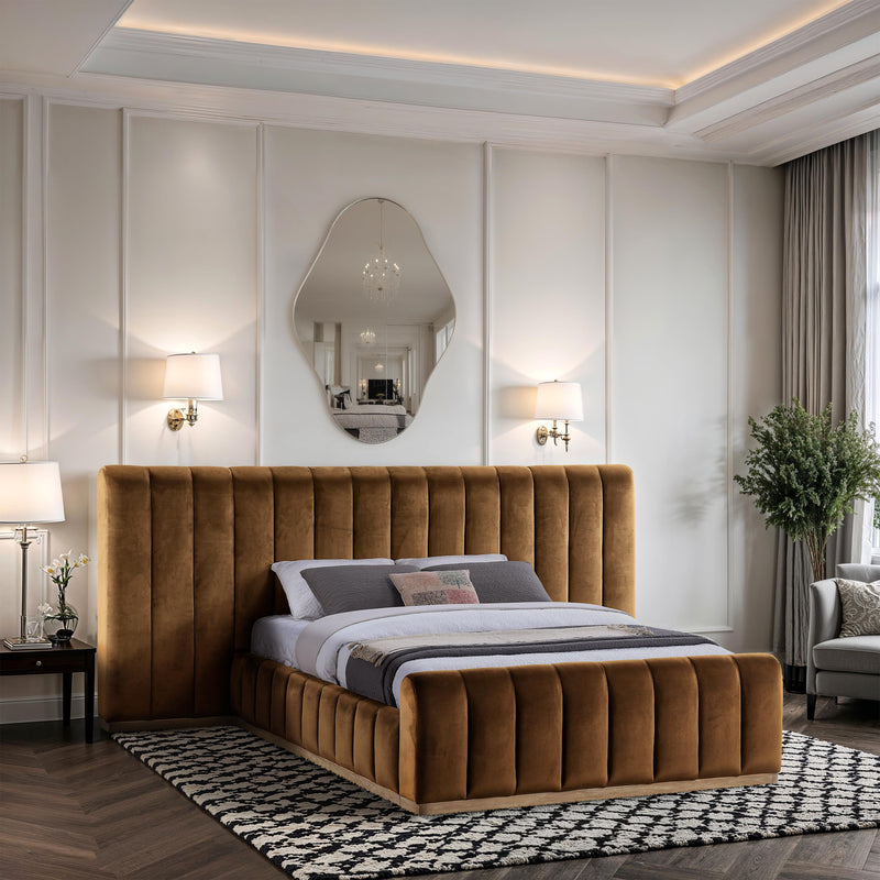 Meridian Amara Saddle Velvet Queen Bed IMAGE 2