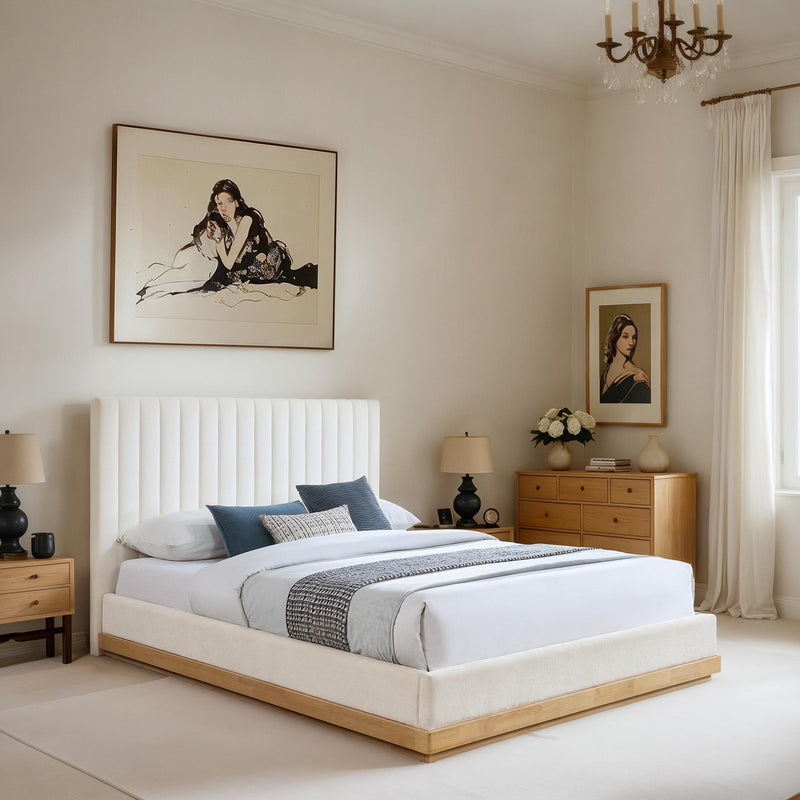 Meridian Emmet Cream Chenille Fabric King Bed (3 Boxes) IMAGE 2