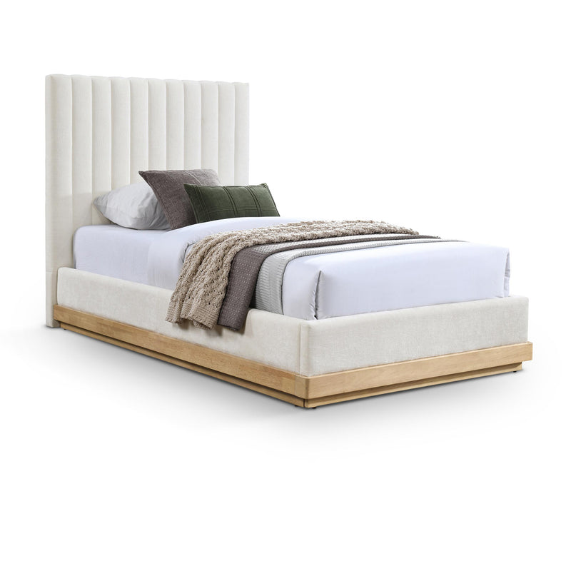 Meridian Emmet Cream Chenille Fabric Twin Bed (3 Boxes) IMAGE 1