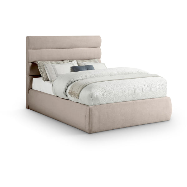 Meridian Adam Beige Linen Textured Fabric Full Bed IMAGE 1